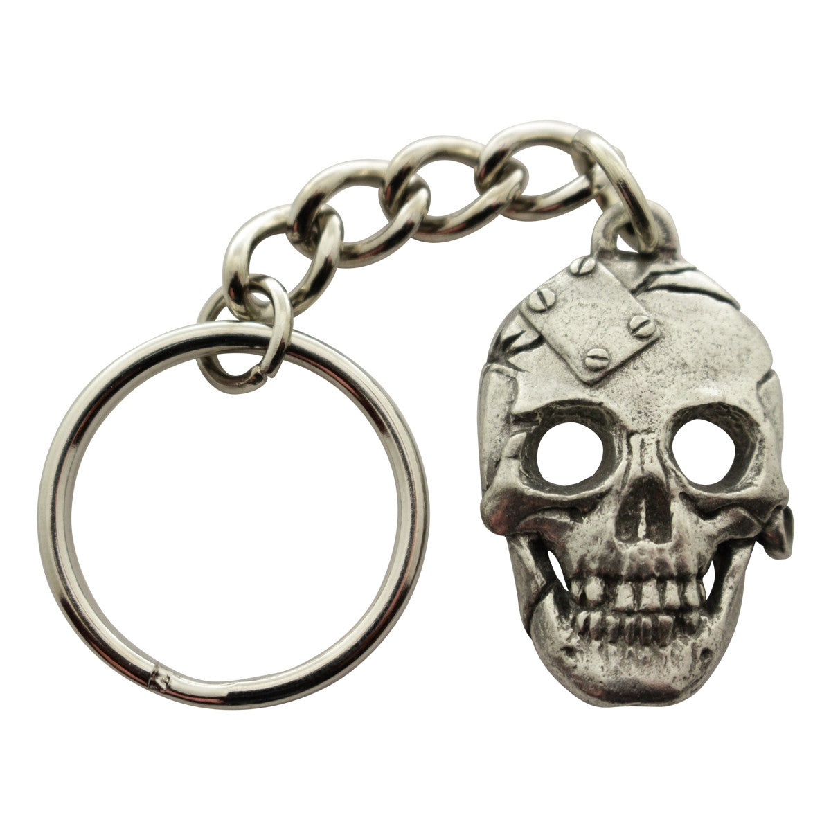 Metal Plate Skull Keychain ~ Antiqued Pewter ~ Keychain ~ Antiqued Pewter Keychain ~ Sarah's Treats & Treasures